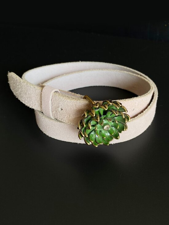 Lucky Brand Vintage Leather Belt Size M Green Enamel Flower 3D Buckle Boho Y2K main image 11